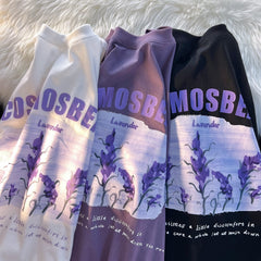 Lavender Print Oversized Short Sleeve Tee