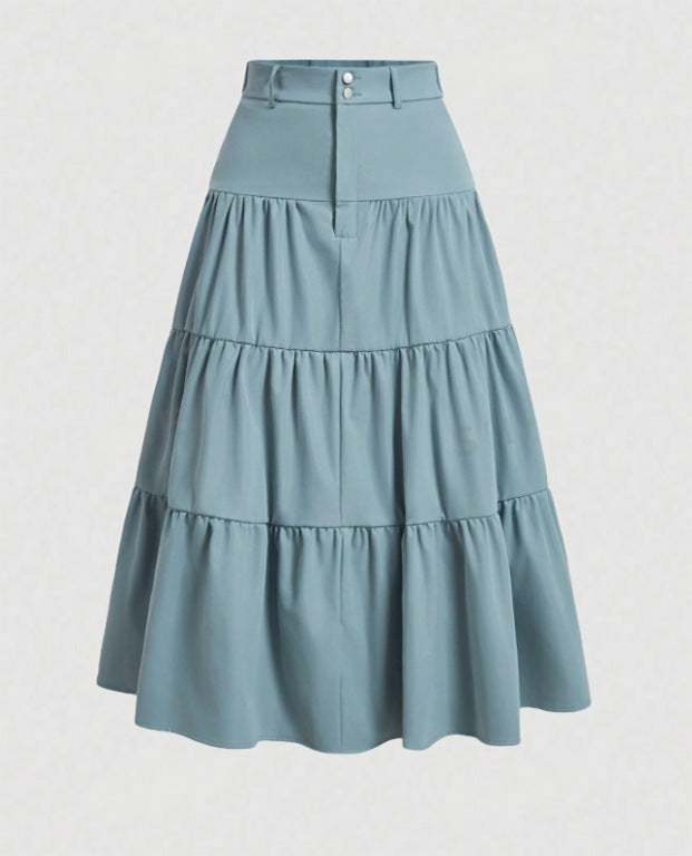 Women's Solid Color High-Low Zipper Pleated Skirt - fairypeony
