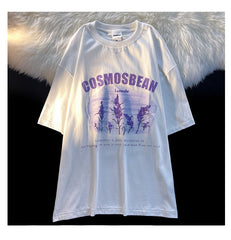 Lavender Print Oversized Short Sleeve Tee