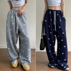 Vintage Bowknot Print Baggy Sweatpants