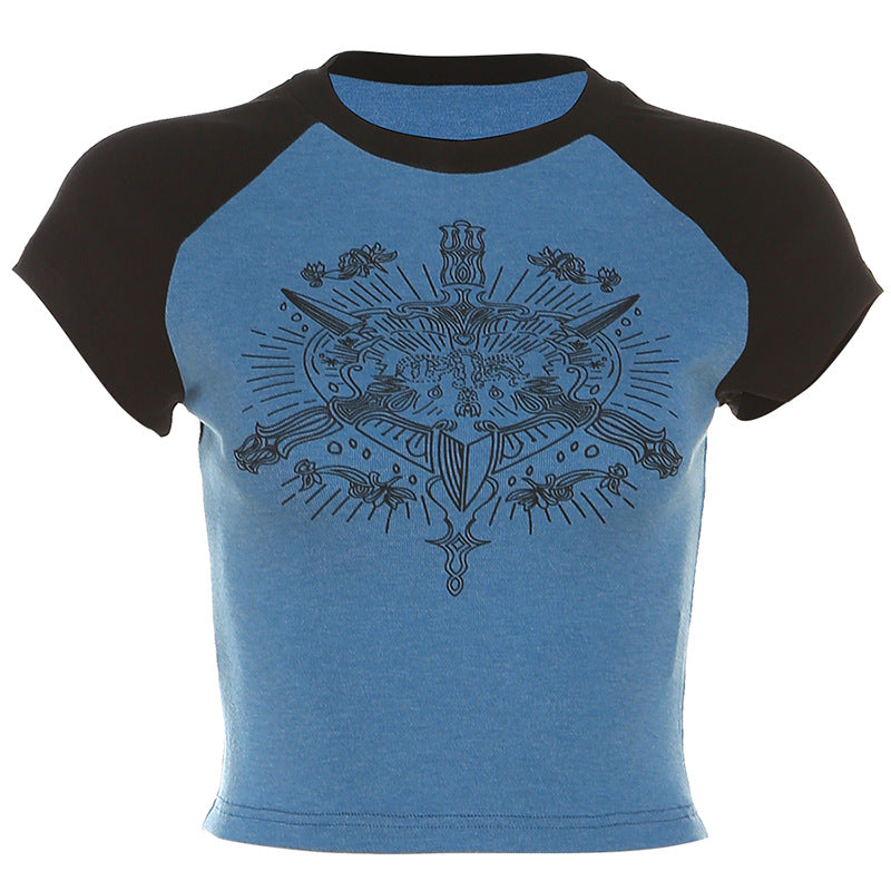 Punk Print Raglan Short Sleeve Crop Top - fairypeony