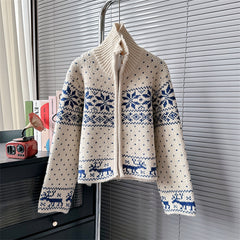 Aesthetic Snowflake Print Zip Up Cardigan