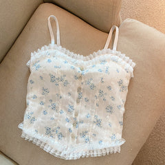 Aesthetic Lace Trim Floral Cami Top