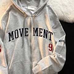 Letter Embroidery Oversized Zip Up Hoodie - fairypeony