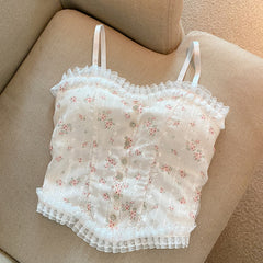 Aesthetic Lace Trim Floral Cami Top