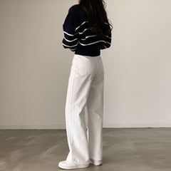 Vintage Striped Half Zip Up Cropped Sweater