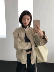 Korean Style Stand Collar Zipper Casual Cotton Jacket