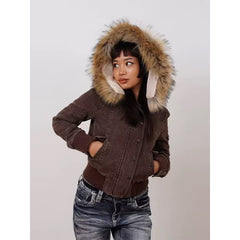 Womens Fur Collar Hooded Workwear Jacket
