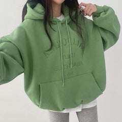 Solid Color Letter Embroidery Oversized Hoodie
