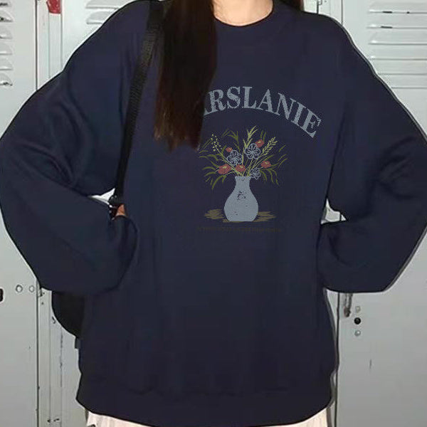 Cotton crew neck sweatshirt in navy blue, front view