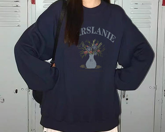 Cotton crew neck sweatshirt in navy blue, front view