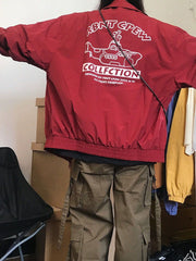 Letter Embroidery Oversized Bomber Jacket - fairypeony