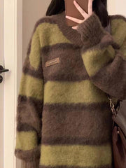 Vintage Round Neck Striped Sweater