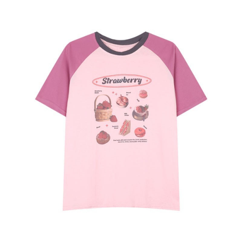 Cottage Strawberry Raglan Sleeve Oversized Tee - fairypeony