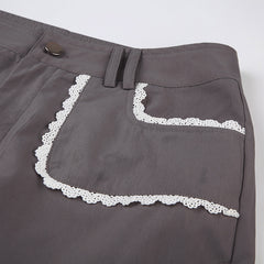 Aesthetic Lace Trim Pocket Cargo Pants