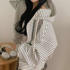Vintage Striped Oversized Zip Up Hoodie