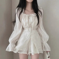 Patchwork Coquette Bow Long Sleeve Two Piece Set