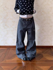 Striped Denim Wide Leg Pants