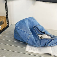 Large Washed Denim Crossbody Bag - fairypeony