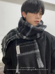 Soft Imitation Cashmere Plaid Scarf with Tassels for Winter