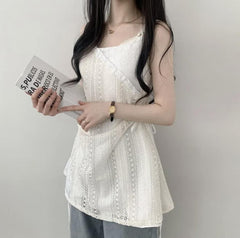 Tully lace side shirring layered bustier Blouse