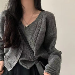 Vintage V-Neck Cable Knit Cardigan