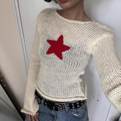 Star Crochet Knit Cropped Knit Top - fairypeony