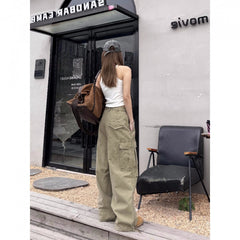 Loose Straight Multi-Pocket Cargo Work Pants – Vintage Washed Unisex Trousers