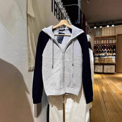 Women's multi-color shoulder-sleeved zipper hooded knitted cardigan sweater