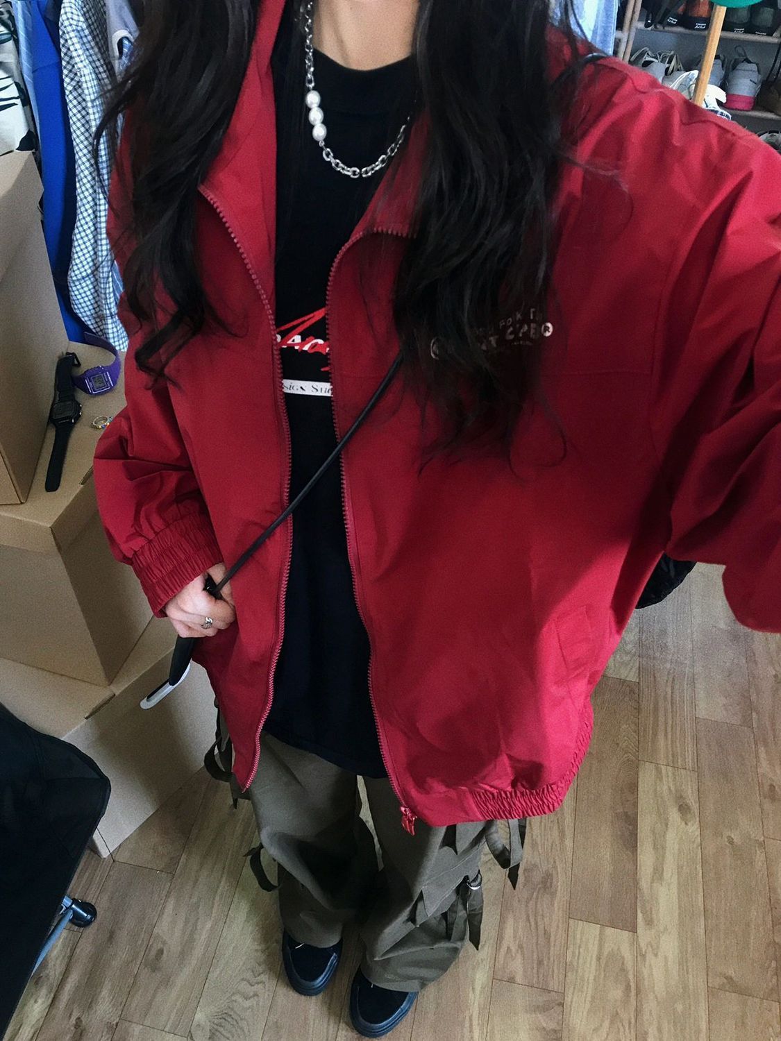 Letter Embroidery Oversized Bomber Jacket - fairypeony