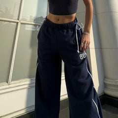 Bow Knot Striped Detail Baggy Sweatpants