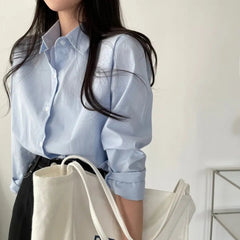 Solid Color Oversized Long Sleeve Crop Blouse