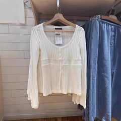 Low round-neck open-knit cardigan