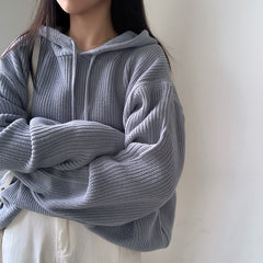Solid Color Oversized Hooded Sweater