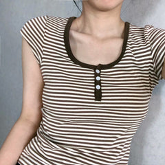 Vintage Striped Three button Slim T-shirt - fairypeony