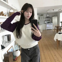 Women's V-Neck Colorblock Long Sleeve Knitted Sweater