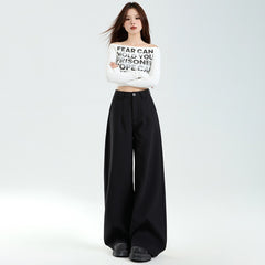 Black Wide-Leg Suit Pants Mid-High Waist Loose Casual Trousers