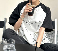 Star Print Raglan Short Sleeve Oversized Tee
