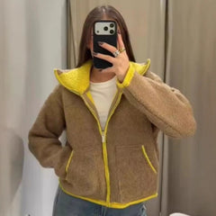 Womens Color-Blocking Lambswool Short Jacket