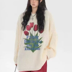 Tulip Jacquard Loose Sweater - fairypeony