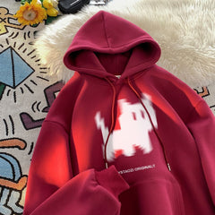 Black Cat Print Solid Color Oversized Hoodie