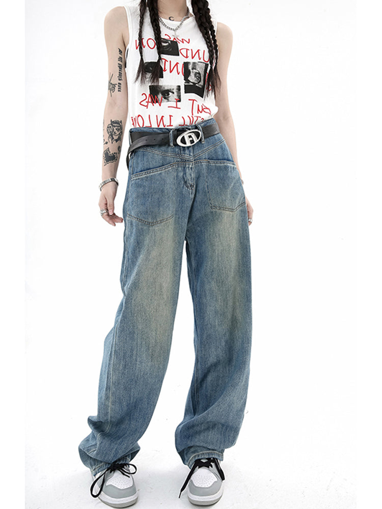 Women's Plus Size Distressed Retro Jeans - fairypeony