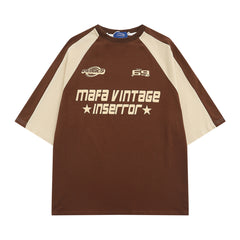 Raglan Short Sleeve Patchwork T-shirt