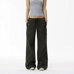Mid-Thigh Wide-Leg Casual Pants – Retro High Street Loose Fit Cotton Trousers
