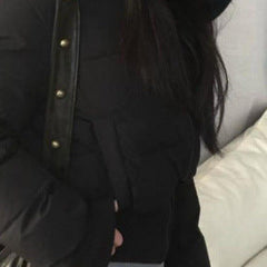 Thickened fur collar short puffer jacket in black, hood up