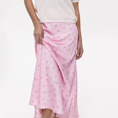Aesthetic Floral Print Satin Skirt