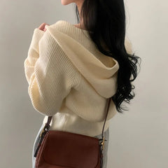 Double-headed Zipper Solid Color Hooded Cardigan