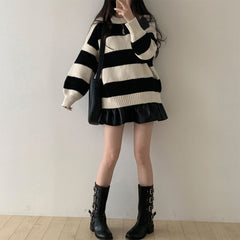 Round Neck Striped Oversized Sweater