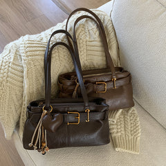 Vintage Belted Pu Leather Shoulder Bag - fairypeony