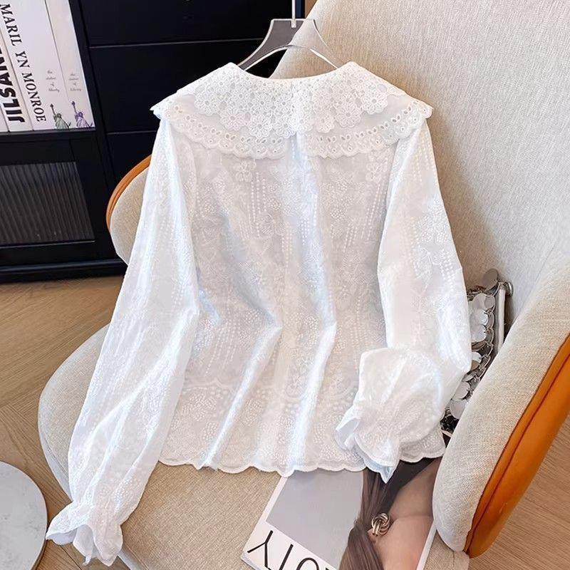 Lace Doll Collar Flared Sleeve Blouse - fairypeony